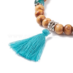 Bracelet extensible en bois naturel avec pierre précieuse&nbsp;BJEW-JB08222