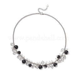 Круглые стеклянные бусины нагрудник 304 нержавеющая сталь цепочка роло ожерелья&nbsp;NJEW-JN05359-03