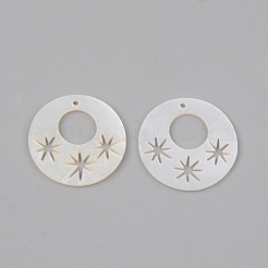 天然淡水シェルのペンダント  スターとフラットラウンド  リネン  18x2mm  穴：1mm&nbsp;SHEL-R049-08