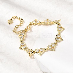 Браслеты-цепочки из латуни с микропаве из кубических цирконий в форме сердца BJEW-L715-01G-01