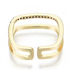 Латунные микро проложить манжеты кольца кубического циркония RJEW-S045-55B-G-NR