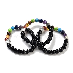 Bracelets extensibles en perles naturelles mélangées rondes chakra&nbsp;BJEW-K251-05