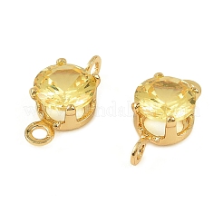 Латунные подвески-коннекторы с плоскими круглыми фианитами&nbsp;KK-P347-01G