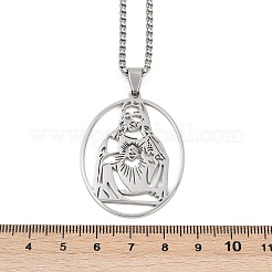 Ожерелья с подвеской в форме овала из нержавеющей стали 201 с полыми бусинами&nbsp;LS-NJEW-K283-05P