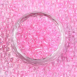 8/0 ガラスシードビーズ  色の内側  丸い穴  ラウンド  透明色の虹  パールピンク  8/0  3~4x2~3mm  穴：0.8mm  約1666個/50g&nbsp;X-SEED-A016-3mm-204