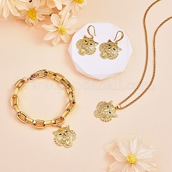 真鍮製マイクロパヴェクリア＆グリーンキュービックジルコニアペンダント5個  ニッケルフリー  虎  18KGP本金メッキ  25x23x5mm  穴：3x5mm&nbsp;ZIRC-SZ0003-17