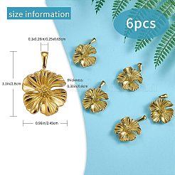 304ステンレススチールペンダント6個  花のチャーム  18KGP本金メッキ  28x24.5x8mm  穴：2.5x6.5mm&nbsp;STAS-SZ0003-57