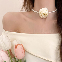 1 шт. тканевый французский цветок розы кулон колье из искусственной кожи женские ожерелья NJEW-CL0001-06B