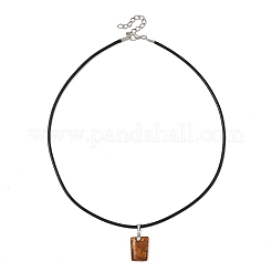 Collier pendentif rectangulaire en ambre naturel avec cordon en simili cuir noir&nbsp;NJEW-JN06436