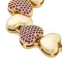 Браслеты-цепочки из латуни с микро-паве и цирконием в форме сердца для женщин BJEW-B109-01G-02