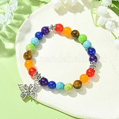 Braccialetti elasticizzati chakra con pietre miste naturali e sintetiche&nbsp;BJEW-JB09859-02
