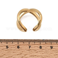 304ステンレススチール製ラインストーンカフオープンリング（女性用）  クロスリングを縦横に  イオンプレーティング（ip）  18KGP本金メッキ  14mm  usサイズ8 1/2(18.5mm)&nbsp;RB-CBA2039-02G-02