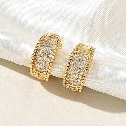 Boucles d'oreilles manchette en laiton en forme de C avec micro pavé de zircones cubiques transparentes&nbsp;EJEW-L316-01G-07