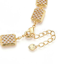 Браслеты-цепочки с прямоугольными звеньями из латуни и микро паве для женщин с прозрачным кубическим цирконием ZIRC-T016-07G