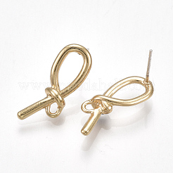 合金製スタッドピアスパーツ  カン付き  生の（メッキされていない）ピン  結び目  ライトゴールド  22x8.5mm  穴：1.8mm  ピン：0.7mm&nbsp;PALLOY-S177-48