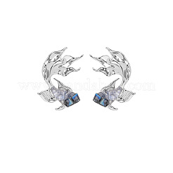 Серьги-гвоздики из рыбьего сплава со стеклом&nbsp;FS-WG4D6D9-01