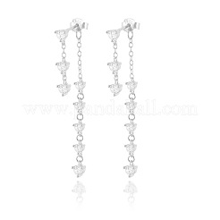 S925 серьги-гвоздики с кисточками из стерлингового серебра с прозрачным кубическим цирконием FD9909-2