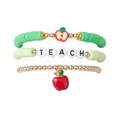 3 шт. 3 стиля браслет из полимерной глины с бусинами и браслет с подвесками в виде яблока из сплава и эмали для женщин&nbsp;BJEW-TA00606