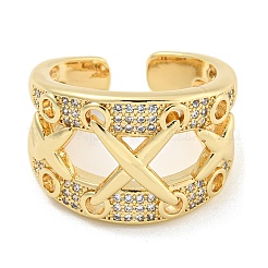 Открытое кольцо-манжета с прозрачным фианитом и буквой x RJEW-L121-018G