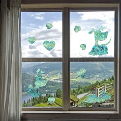6 шт. ПВХ наклейки ослепительные цветные наклейки на окна 3D лазерные наклейки на окна в форме щенка и сердца электростатические наклейки на окна на стекло JX834A