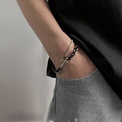 Двухцветные браслеты из нержавеющей стали 201 с якорной цепочкой и кабельной цепочкой&nbsp;FS-WGC755C-03