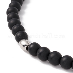 Collar de cuentas redondas de ágata negra teñida y calentada de forma natural&nbsp;NJEW-B083-02