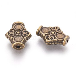 チベット風合金ビーズ  菱形  カドミウムフリー＆鉛フリー  アンティークブロンズ  15x12.5x4.5mm  穴：1.5mm&nbsp;LS-K082Y071