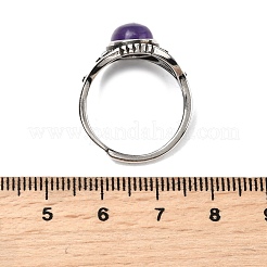 天然アメジストの指輪  真鍮製リング  アンティークシルバー  15mm  内径：17.5~18mm&nbsp;RJEW-A084-06AS-09