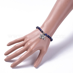 Braccialetti con ciondoli elasticizzati in lapislazzuli naturali (tinti).&nbsp;BJEW-JB04931-01