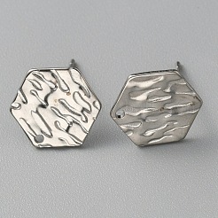 304ステンレススチールテクスチャジオメトリスタッドピアスファインディングスホール付き  六角  12x10.5mm  穴：1mm  ピン：0.6mm&nbsp;STAS-WH0027-54F