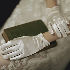 Перчатки невесты из атласной ткани&nbsp;AJEW-WH20816-030N