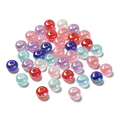 蓄光レインボー虹色メッキアクリルヨーロピアンビーズ  キラキラビーズ  大穴ビーズ  暗闇で光る  ロンデル  ミックスカラー  14x9mm  穴：5mm&nbsp;OACR-P019-04A-M
