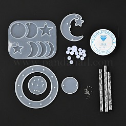 DIYスター＆ムーンウィンドチャイム作成キット  シリコンモールド入り  アルミチューブ  アクリルビーズ、水晶の線  ホワイト  73個/セット&nbsp;DIY-P028-17