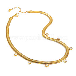 Collares de cadena plana tipo serpiente de acero inoxidable 304 de 6 mm con borla de circonita cúbica transparente para mujer.&nbsp;AU3115