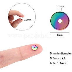 PVD真空メッキ304ステンレス鋼スペーサービーズ  ディスク  ビーズコンテナ付  ミックスカラー  6x0.7mm  穴：1.1mm  約50個/箱&nbsp;STAS-UN0002-09
