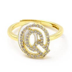Bague réglable avec lettre initiale en émail de couleurs mélangées et zircons cubiques transparents&nbsp;RJEW-P045-01G-Q