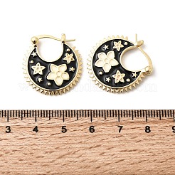 花の真鍮エナメルフープピアス  18KGP本金メッキ  23x22x3mm&nbsp;EJEW-Z157-02G