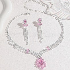 Комплекты из латунных подвесок-ожерелий со стразами и серег-гвоздиков с кисточками для женщин FS-WG4AC56-01