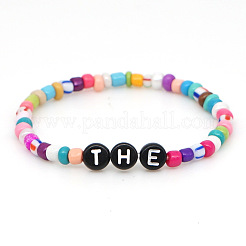 Pulseras elásticas de cuentas acrílicas y de vidrio de colores del arcoíris&nbsp;BR6645-2