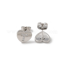 Orecchini a bottone con micro pavé di zirconi chiari in ottone placcato cremagliera&nbsp;EJEW-K299-01P-T