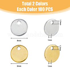 200個 2色 201ステンレススチール 刻印 ブランクタグペンダント  フラットラウンド  ゴールデン·ステンレス鋼色  8x1mm  穴：1.2mm  100個/カラー&nbsp;STAS-DC0015-50