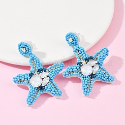 Серьги-гвоздики из стеклянных бусин в форме морской звезды EJEW-S273-03