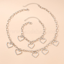 Sets aus Armbändern und Halsketten mit hohlen Herzanhängern aus einer Legierung für Damen&nbsp;WG7A643-01