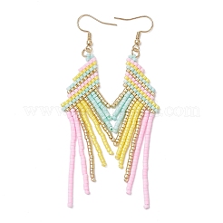Серьги-кисточки из стеклянных бусин «наггетс» EJEW-MZ00434