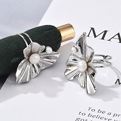 304ステンレススチール指輪  淡水パールビーズ付き  葉  ステンレス鋼色  usサイズ6（16.5mm）&nbsp;RJEW-S396-04P