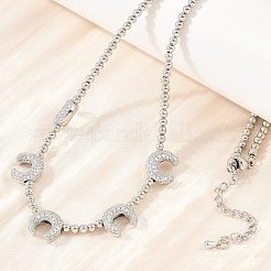 Collane a doppio corno e a perline rotonde in ottone con micro pavé di zirconi cubici trasparenti&nbsp;KK-CBA4547-06P