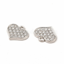 合金ラインストーンチャーム  ハート  プラチナ  13.5x15x1.5mm  穴：2mm&nbsp;PALLOY-I217-31P