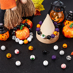 210 шт. 8 стиля бусины из натурального дерева с принтом на тему Хэллоуина WOOD-SP0001-07