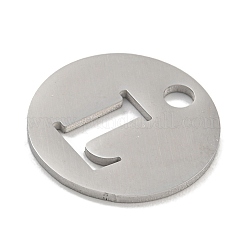 変色しない304ステンレススチールペンダント  ステンレス鋼色  アルファベット付きフラットラウンド  文字l  19x1.2mm  穴：2.5mm&nbsp;STAS-F233-M-P01-A-L
