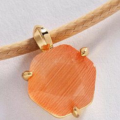 Colliers pour femmes avec pendentif hexagonal en verre et acier inoxydable 304 et cordon ciré&nbsp;WG86E7E-02